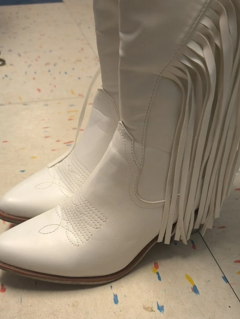 Pierre Dumas White Fringe Over-The-Knee Western Boots